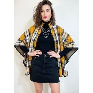 🍂 Jones New York Cotton/Wool Blend | Plaid Zip-Front Poncho | Size L/XL 🍂